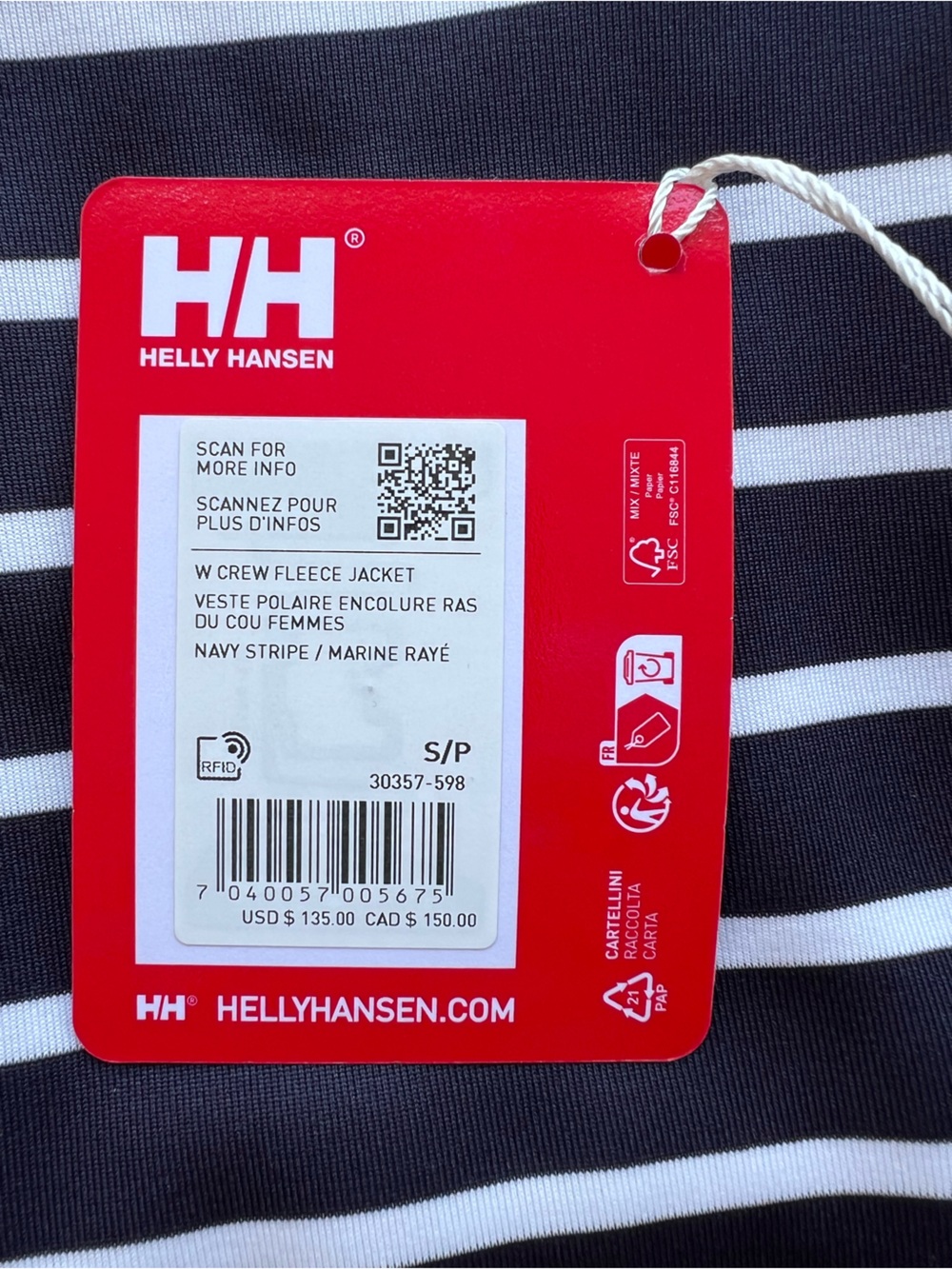 Helly Hansen Women's Crew Fleece Jacket Navy Stripe Size Small NWT $135 - Picture 4 of 9